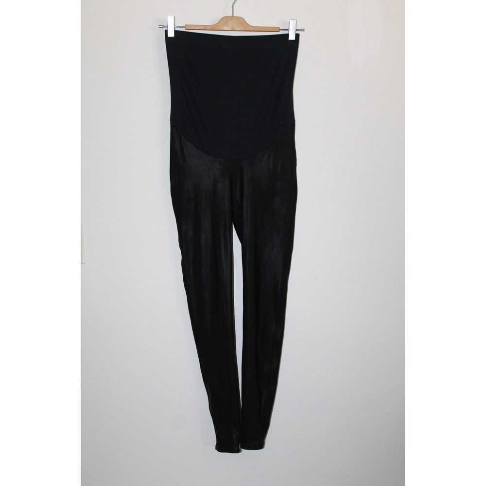 Spanx Mama Faux Liquid Leather Leggings Black Maternity Over the Belly Large L/G